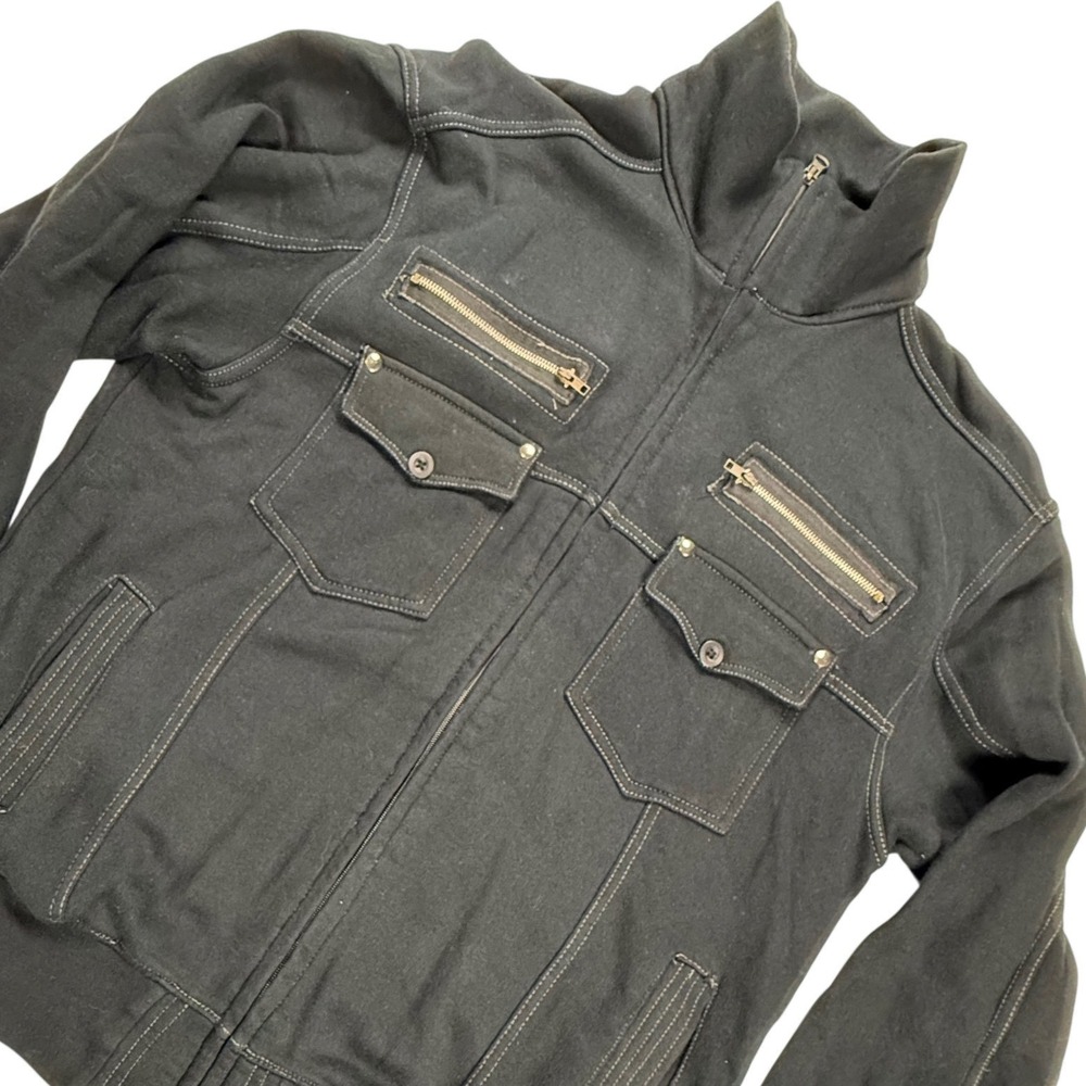 Distortion Custom Rags Sick Gear Mens Large Black Utility Full Zip Jacket Cotton